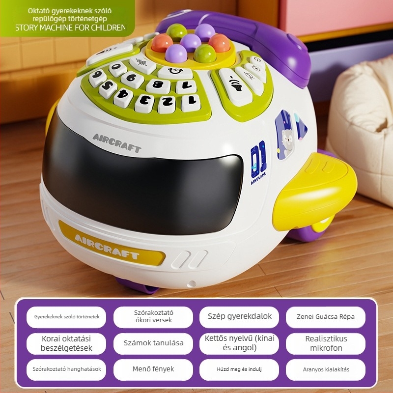 Zenei oktatási mesemotor gyerekeknek, műanyagból, 0-3 éveseknek, elemmel működik, beszédfunkcióval