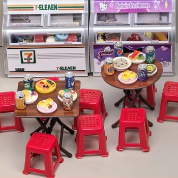 Miniatűr összecsukható asztal és székkészlet babaházhoz, műanyagból, 7–14 éveseknek, fejleszti a kéz-szem koordinációt és a kognitív készségeket