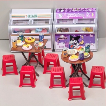 Miniatűr összecsukható asztal és székkészlet babaházhoz, műanyagból, 7–14 éveseknek, fejleszti a kéz-szem koordinációt és a kognitív készségeket