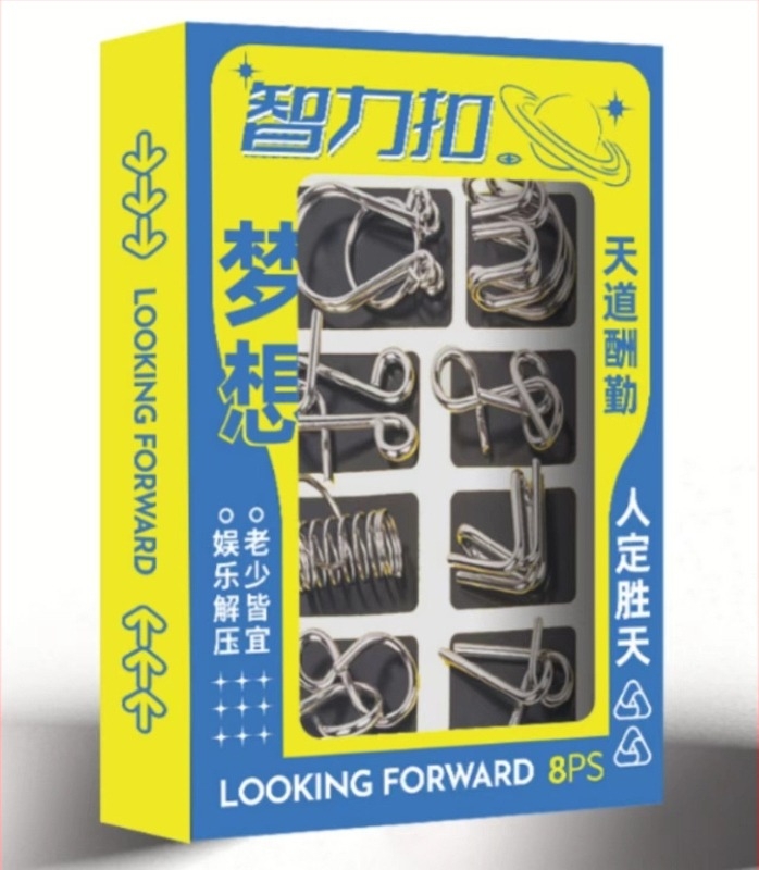 Kilencláncos fém logikai puzzle, nyolcrészes M-buckle készlet, 7–14 éveseknek