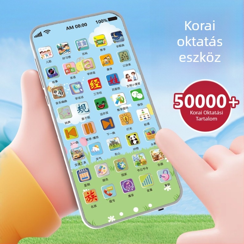 Iskolás zenés telefon gyerekeknek 40-gombos érintőképernyővel, műanyag test, zene- és hangfunkciók, lítium akkumulátor, 4-6 éveseknek