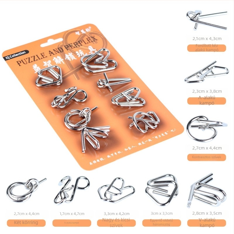 Kilencláncos fém puzzle-zár a kinyitáshoz — vas, 3,2 mm, 7–14 éveseknek