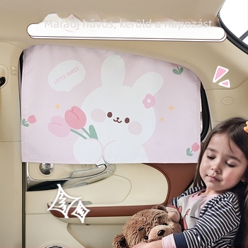 Beépített sínnel ellátott autóablakárnyékoló függöny – fényáteresztő szövet, oldalsó függöny, nyuszis motívum, Blue Rain, Zhejiang