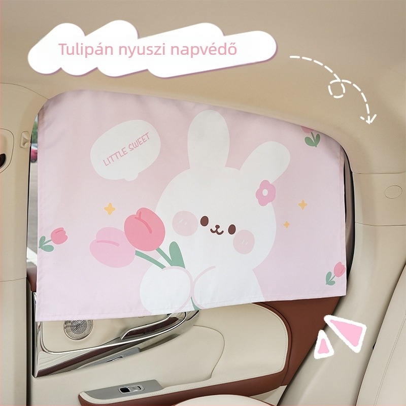 Beépített sínnel ellátott autóablakárnyékoló függöny – fényáteresztő szövet, oldalsó függöny, nyuszis motívum, Blue Rain, Zhejiang