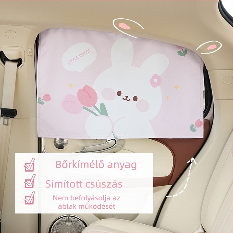 Beépített sínnel ellátott autóablakárnyékoló függöny – fényáteresztő szövet, oldalsó függöny, nyuszis motívum, Blue Rain, Zhejiang