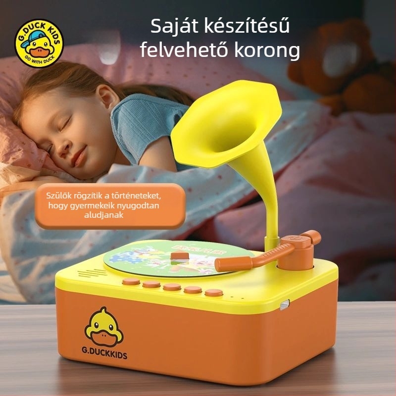 Sárga Kis Kacsa Gramofon Játék – Oktatási meseteremtő játék, ABS műanyag, lítium-akkumulátor, memória nélküli, 4–6 éveseknek