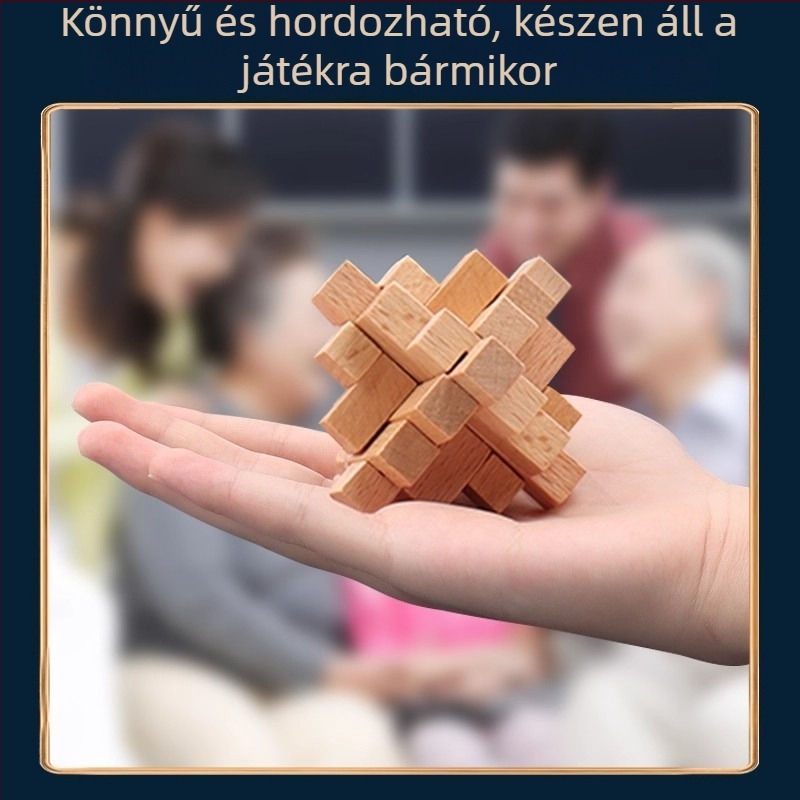 Fából készült Kongming Lock / Luban Lock – logikai játék és agyfejlesztés, 7–14 éveseknek, színes dobozban