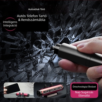 Universális autóvészhelyzeti eszköz ablakszakítóval, biztonsági kalapáccsal és telefontartóval – műanyag, testreszabható