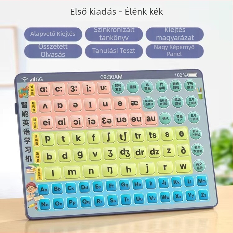 Angol fonetika tanuló gép – 1–6. osztályos gyerekeknek, újratölthető, zene/hang funkció, műanyag felépítés, memória nélkül, 4–6 éveseknek