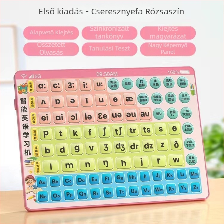 Angol fonetika tanuló gép – 1–6. osztályos gyerekeknek, újratölthető, zene/hang funkció, műanyag felépítés, memória nélkül, 4–6 éveseknek