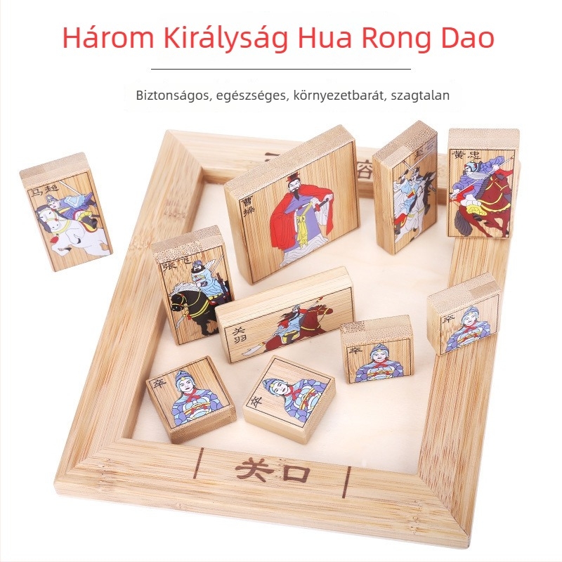 Fából készült Huarong Road puzzle – oktatási játék, szétszerelhető, DIY testreszabás, 7–14 éveseknek