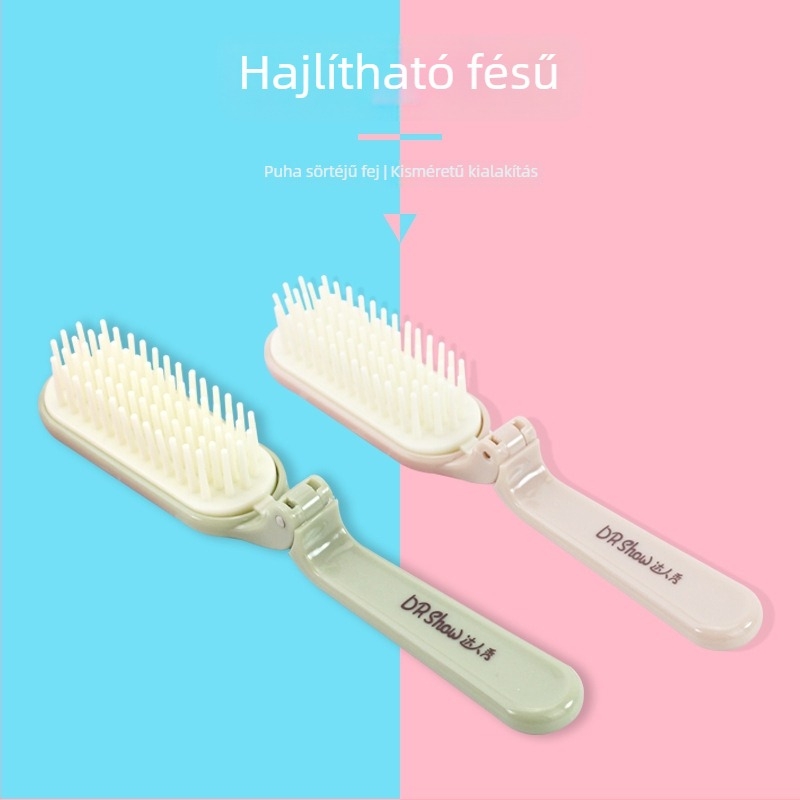 Hordozható, összecsukható fésű antisztatikus puha sörtéjű fejjel (műanyag, 32 g, finom fogak)