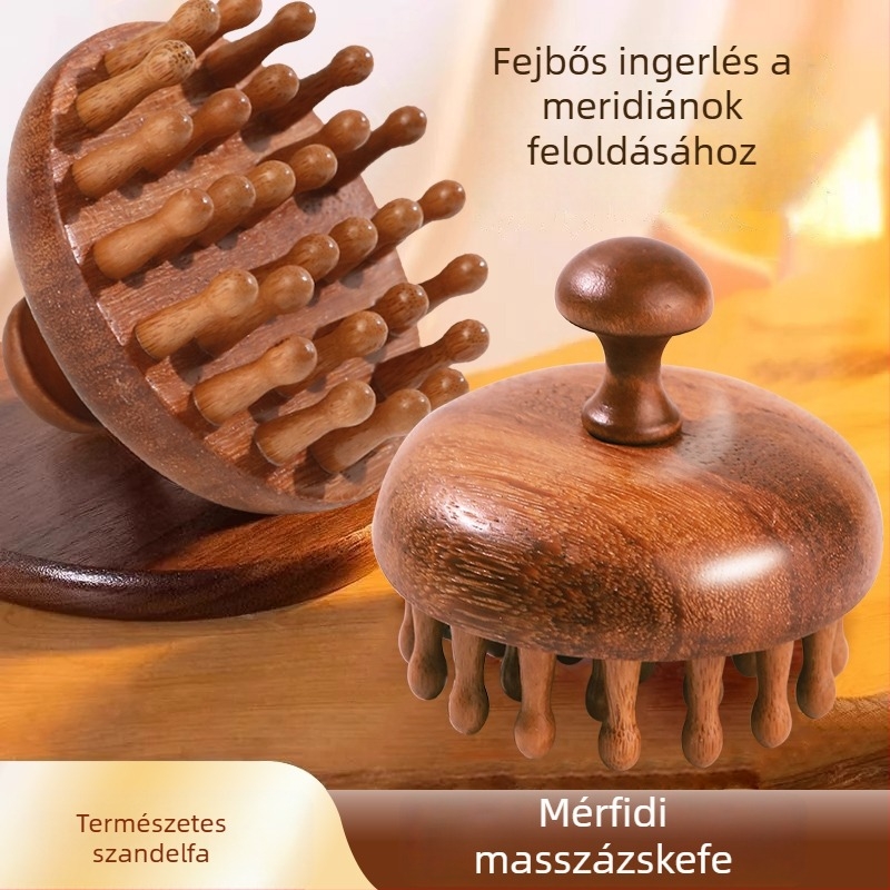Fa disc-masszírozó hajkefe a fejbőrre és a hajszálak tüszőire, hajápolási eszköz