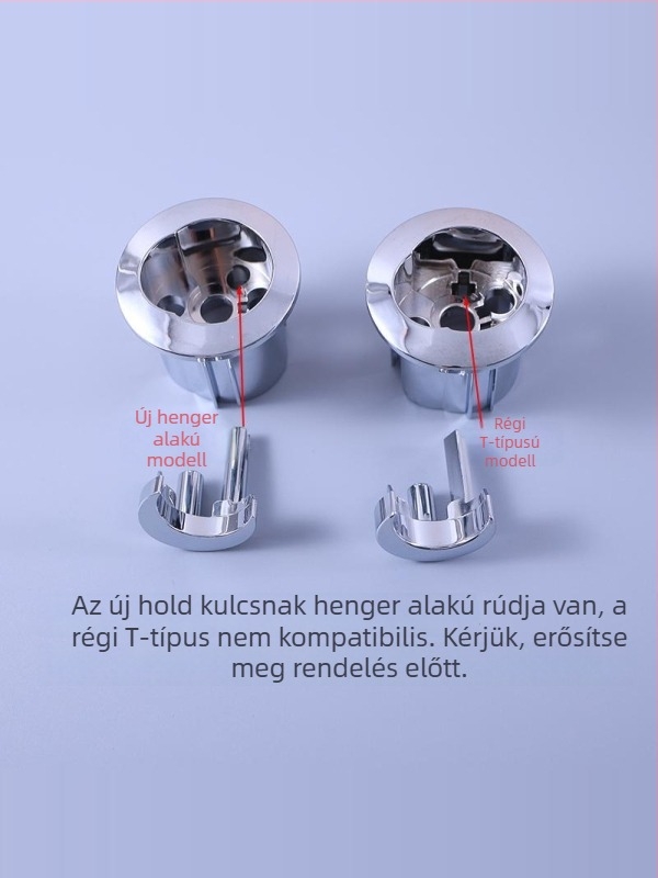 Rozsdamentes acélből készített WC-tartály kiegészítő készlet: vízbetöltő szelep, lefolyó szelep, gombnyomó kar, csipesz, anya – modern minimális stílus