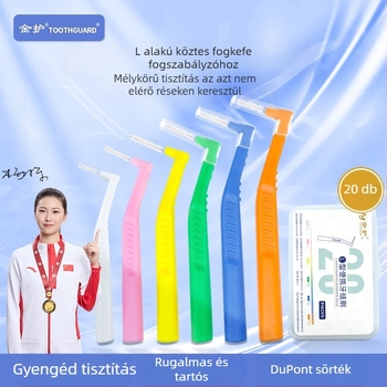 Gold Protector L-alakú interdental ecset, egyszer használatos, 20 darab, puha sörtéjű, mélytisztítás fogszabályzókhoz