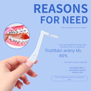Gold Protector L-alakú interdental ecset, egyszer használatos, 20 darab, puha sörtéjű, mélytisztítás fogszabályzókhoz