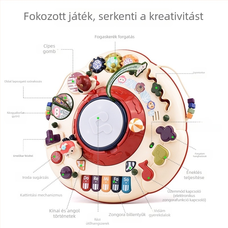Gyermekek intelligencia tanulóasztala — többfunkciós zenés játéktábla korai neveléshez, ABS anyag, elemes üzemeltetés, 0-3 éveseknek, interaktív hang