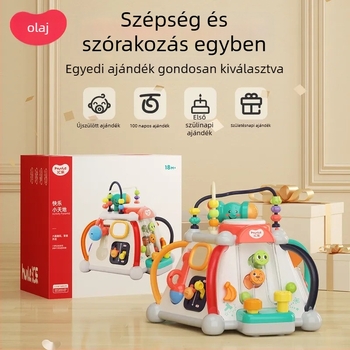 Kézi dobos multifunkcionális játékasztal – babák és gyerekek részére, zenei oktató játék (ABS anyag, száraz elem, 0–3 év)