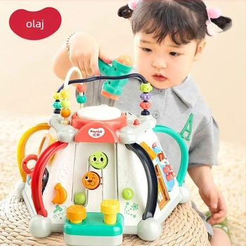 Kézi dobos multifunkcionális játékasztal – babák és gyerekek részére, zenei oktató játék (ABS anyag, száraz elem, 0–3 év)