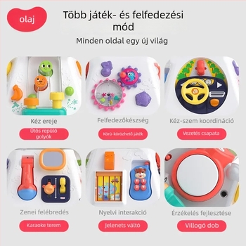 Kézi dobos multifunkcionális játékasztal – babák és gyerekek részére, zenei oktató játék (ABS anyag, száraz elem, 0–3 év)