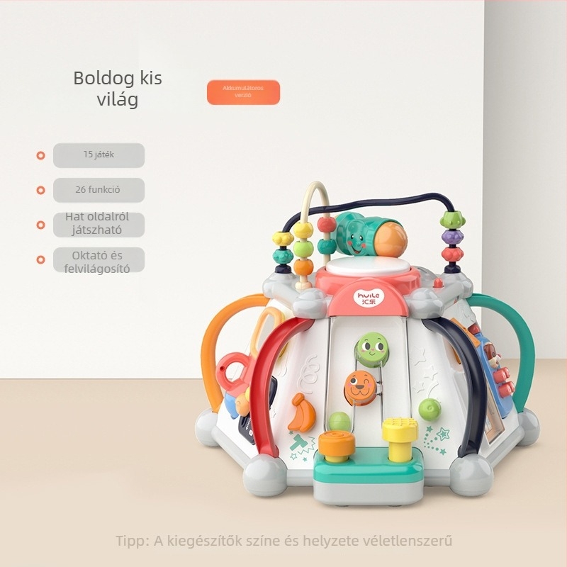 Kézi dobos multifunkcionális játékasztal – babák és gyerekek részére, zenei oktató játék (ABS anyag, száraz elem, 0–3 év)