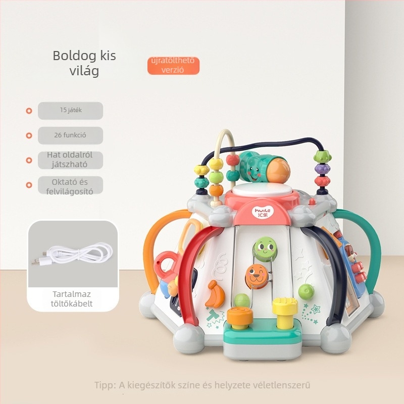 Kézi dobos multifunkcionális játékasztal – babák és gyerekek részére, zenei oktató játék (ABS anyag, száraz elem, 0–3 év)