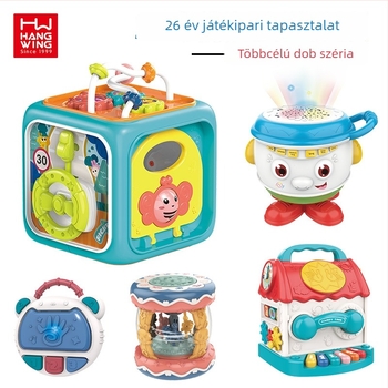 Hexaedron babáknak – oktató játék kéz-dob, zene és tanulás (elemmel működik, műanyag, 4–6 éveseknek)