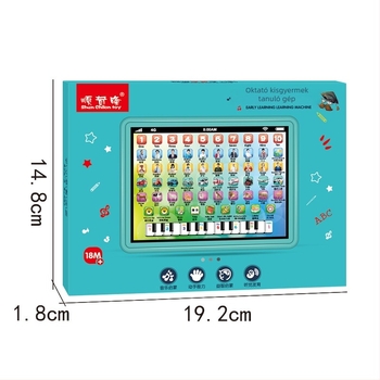 Baba- és kisgyermekek számára készült kétnyelvű tanulótablet korai oktatáshoz olvasási útmutatással, látás-, fogás- és hallás-edzéssel; műanyagból, elemről működik, 0–3 éveseknek.