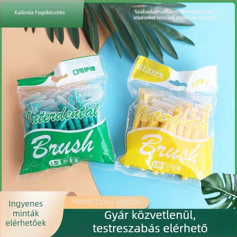 L-alakú interdentális ecset, egyszer használatos, puha sörtéjű, felnőtteknek, márka KLDZS
