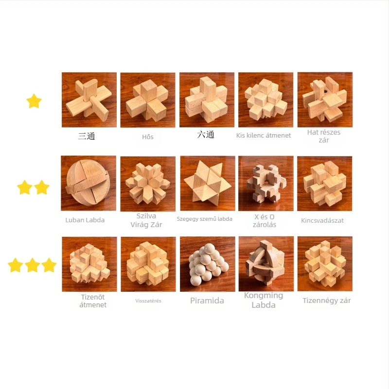 Fából készült Kongming lock (Luban lock) puzzle 7–14 éveseknek, DIY mini készlet — oktató játék