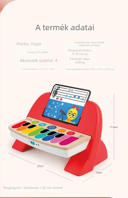 Hape intelligens érintésű elektronikus zongora, többfunkciós dobokkal – fa gyermekjáték 4–6 évesek, uniszex