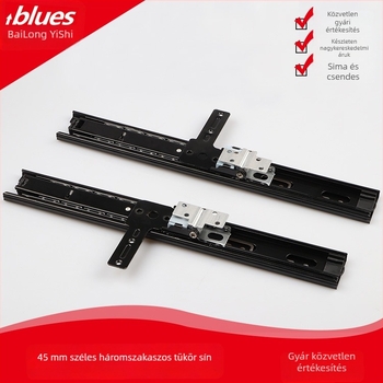 Háromrészes tükrös sín gardróbhoz, forgó csúszó sín, csendes tükrös sín — vas, elektroplatált felület, modell BLYS-1408, modern minimalist stílus