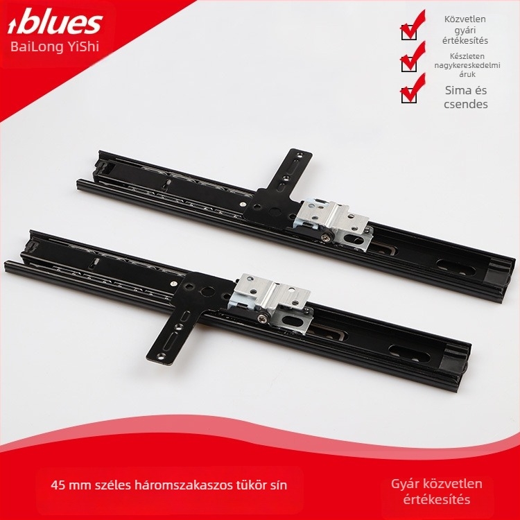 Háromrészes tükrös sín gardróbhoz, forgó csúszó sín, csendes tükrös sín — vas, elektroplatált felület, modell BLYS-1408, modern minimalist stílus