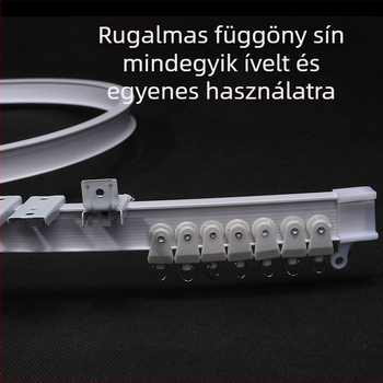 Függönycsatorna hajlított sínnel a sarokablakhoz és az erkélyhez, rugalmas sín, rögzítés átfúrásával, Modell 005, anyag: acél, felület: műanyag acél, modern és letisztult stílus