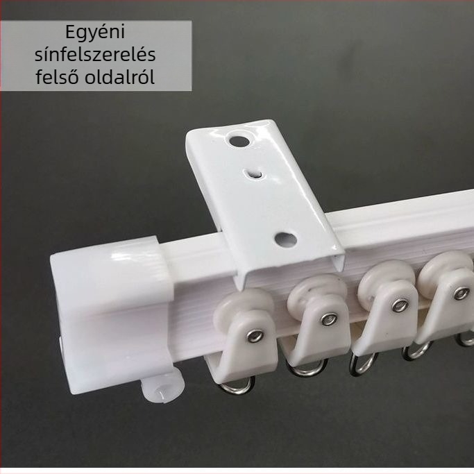 Függönycsatorna hajlított sínnel a sarokablakhoz és az erkélyhez, rugalmas sín, rögzítés átfúrásával, Modell 005, anyag: acél, felület: műanyag acél, modern és letisztult stílus