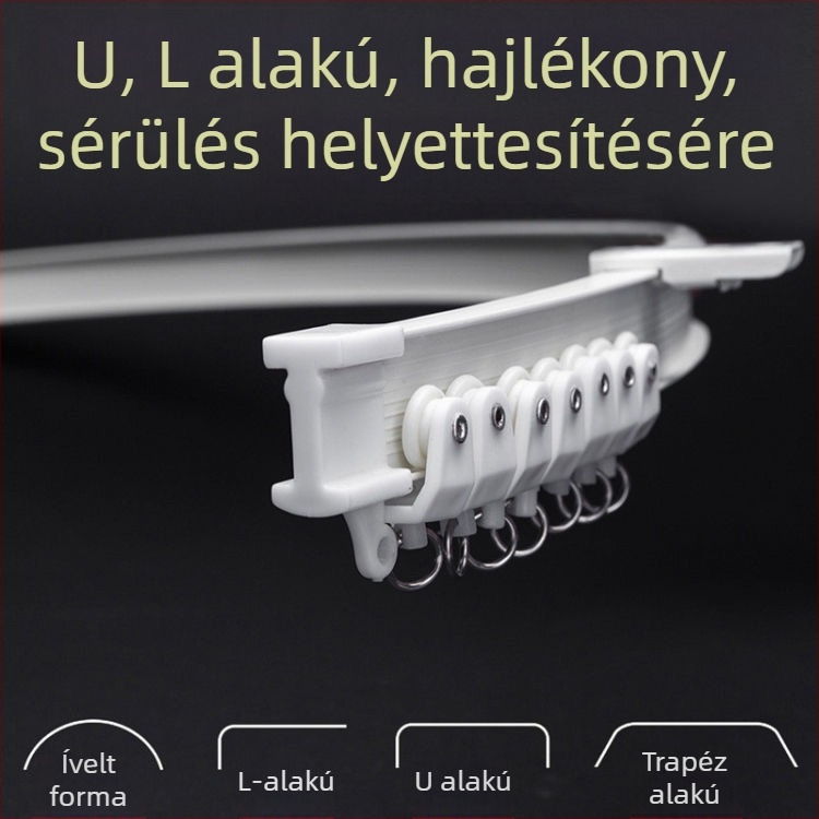 Függönycsatorna hajlított sínnel a sarokablakhoz és az erkélyhez, rugalmas sín, rögzítés átfúrásával, Modell 005, anyag: acél, felület: műanyag acél, modern és letisztult stílus