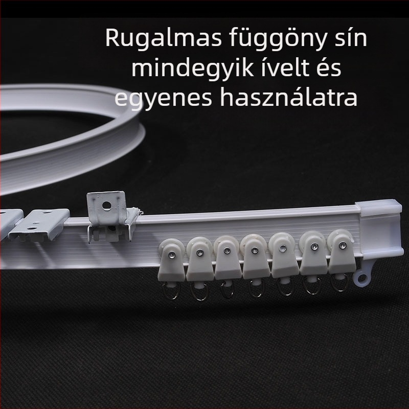 Függönycsatorna hajlított sínnel a sarokablakhoz és az erkélyhez, rugalmas sín, rögzítés átfúrásával, Modell 005, anyag: acél, felület: műanyag acél, modern és letisztult stílus