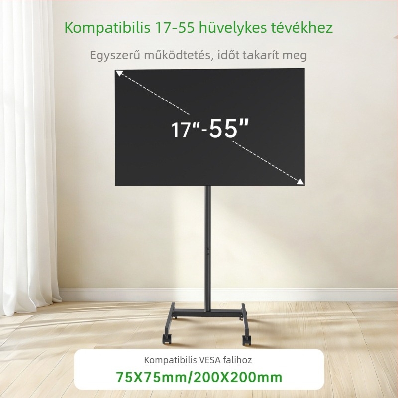Ke Hao TV padlóállvány mobil videokonferenciához, hidegen hengerelt acélból, TC 10, 4,8 kg, kompatibil smart kijelzővel
