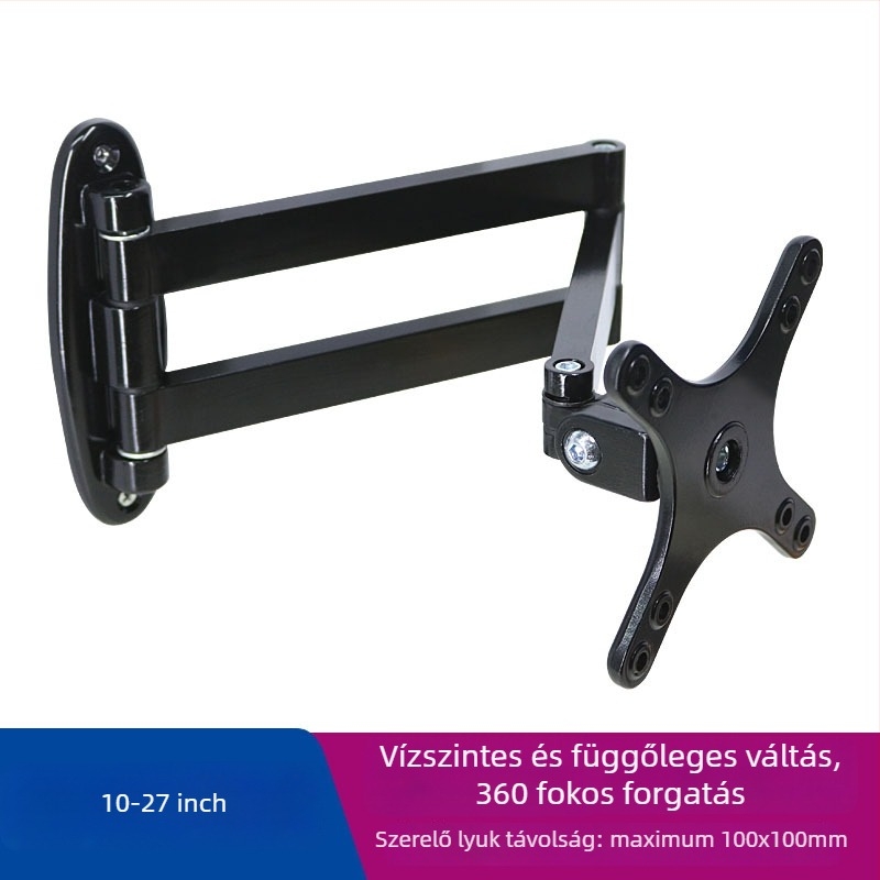 Universális falra szerelhető LCD-monitor és TV tartó, forgatható, W100S modell, vasból készült, teher 5–10 kg