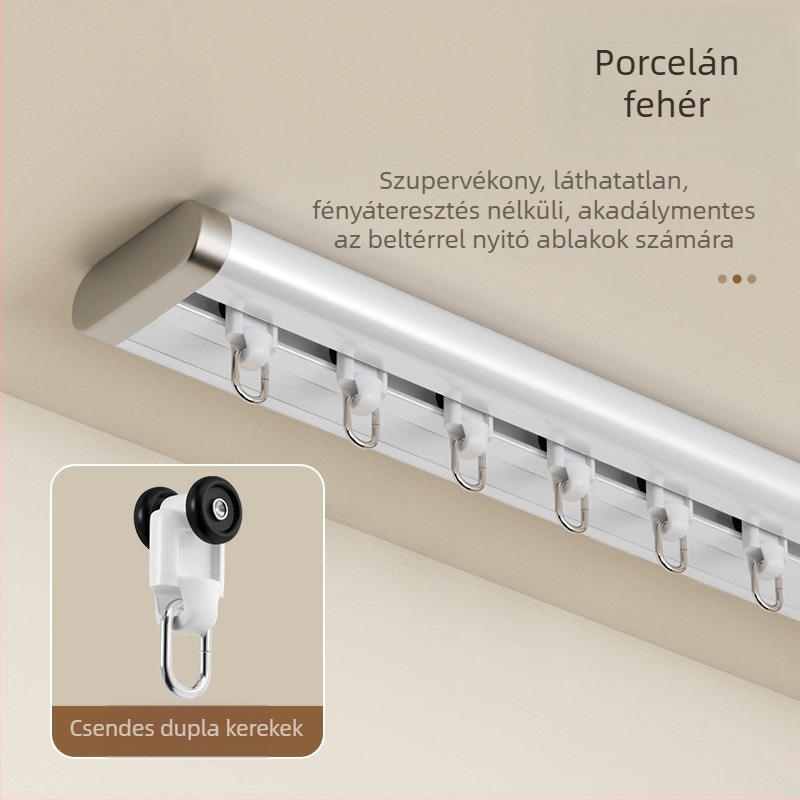 Oldalsó szerelésű függöny sínrendszer erkélyablakhoz, kettős sínnel, alumíniumötvözet, csendes, ultra-szûk csúszósín