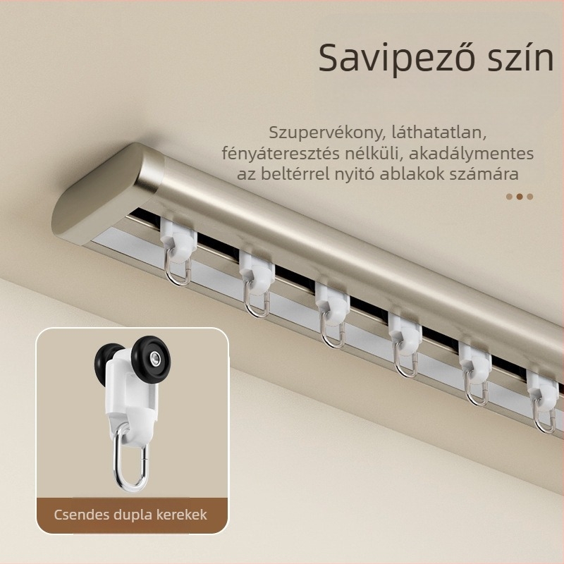 Oldalsó szerelésű függöny sínrendszer erkélyablakhoz, kettős sínnel, alumíniumötvözet, csendes, ultra-szûk csúszósín