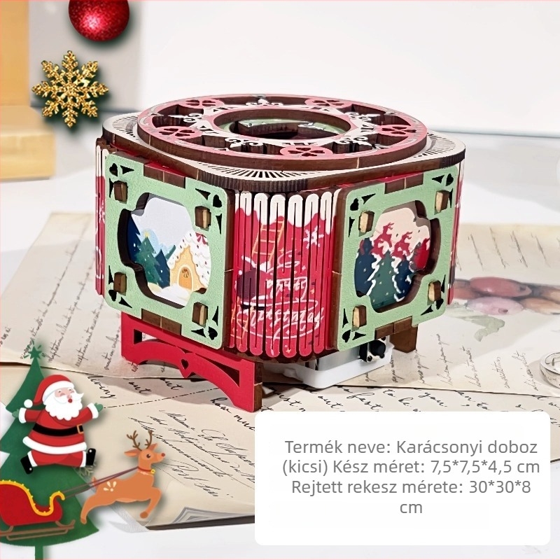 Fából készült karácsonyi zenélő doboz – 3D DIY modell a barátnőnek szánt vallomáshoz, születésnapi ajándék