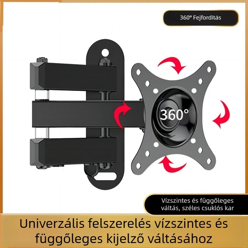 LK119 falra szerelhető monitorállvány 360°-os forgatással, teleszkópos kar, hidegen hengerelt acélból, furatok 5×5/7.5×7.5/10×10.