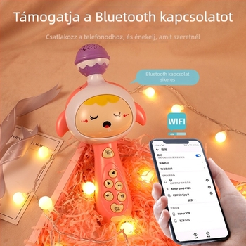 Gyermekeknek szóló vezeték nélküli Bluetooth mikrofon karaoke játék - korai oktatási fejlesztő játék, szülő-gyermek, zene és hang, újratölthető akkumulátor, 4-6 éveseknek