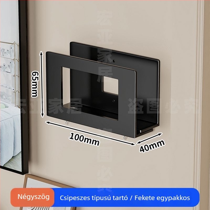 Fali szerelhető router és set-top box tároló, kovácsoltvas anyag, modern minimalist stílus, egy szint, hálószoba-nappali