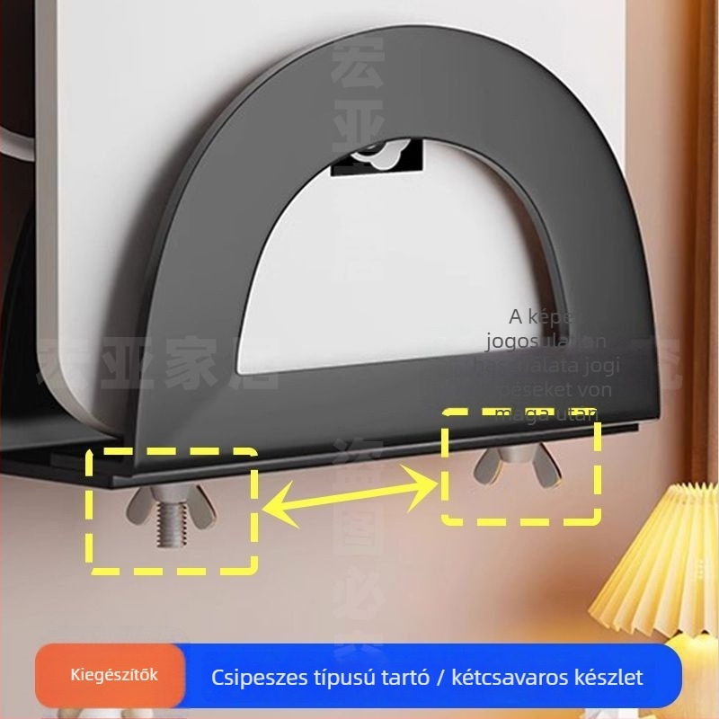 Fali szerelhető router és set-top box tároló, kovácsoltvas anyag, modern minimalist stílus, egy szint, hálószoba-nappali