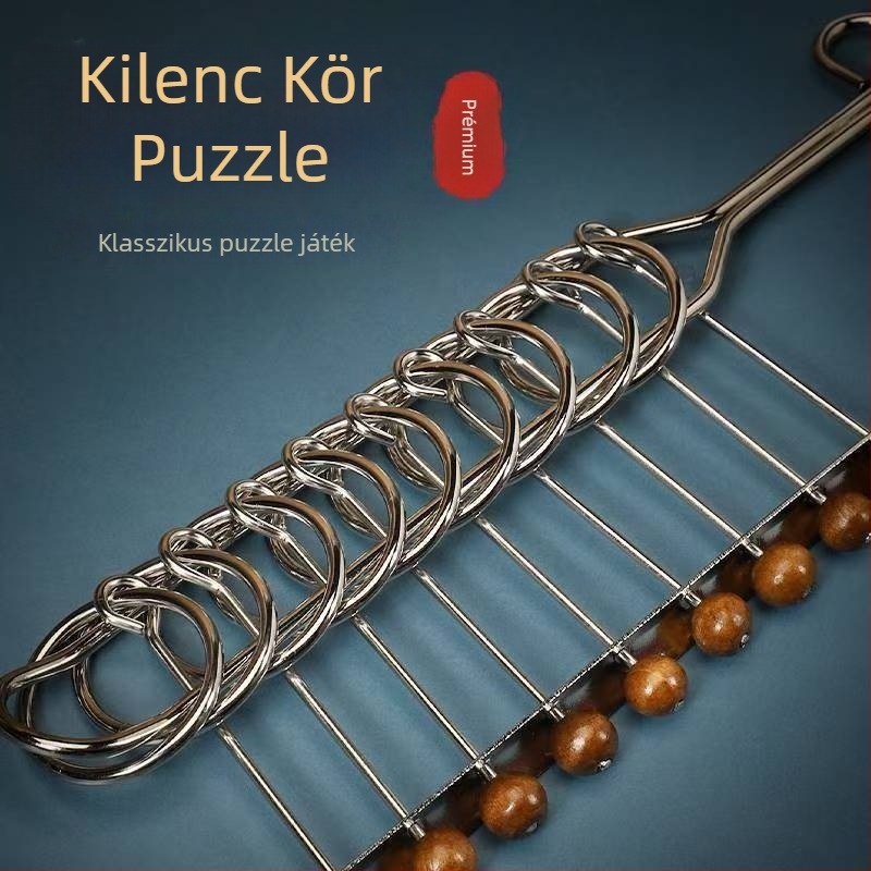 Kilenc összefűzött karika rejtvény – műanyag, nagy készlet, kinyitó játék 14+ korosztálynak