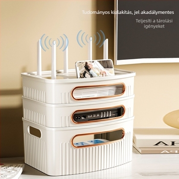 Asztali tároló optikai modembehez, vezeték nélküli routerhez és set-top box készülékekhez | műanyag anyag | 6‑rétegű kialakítás | nappaliba