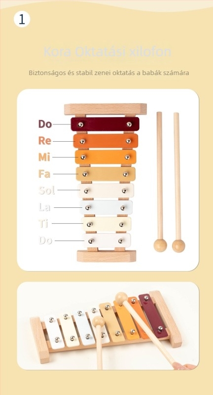 Fából készült Orff hangszerkészlet gyerekeknek – együttes hangszerek, Cloud Elephant márka, 4–6 éves korosztály