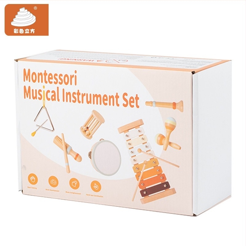 Fából készült Orff hangszerkészlet gyerekeknek – együttes hangszerek, Cloud Elephant márka, 4–6 éves korosztály